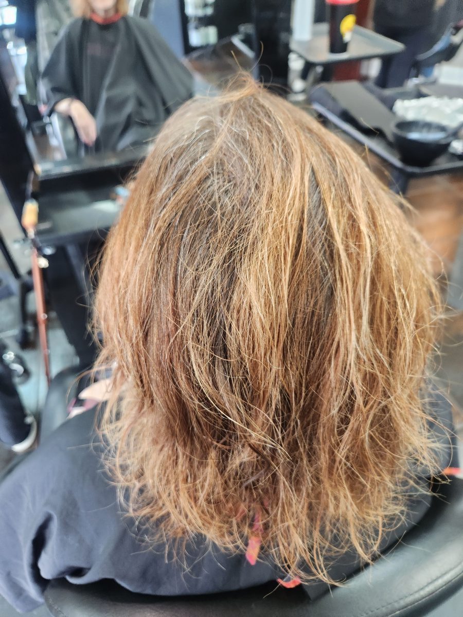 Vivid color/cut before treatment by Siobhan Rozinski at K Bella Hair Studio in Brighton, MI