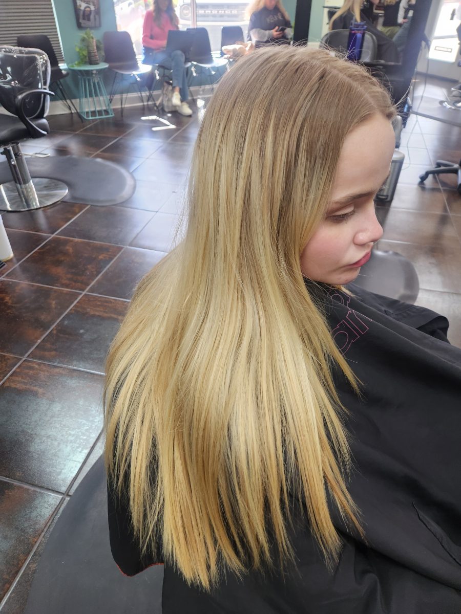 Hilite/blonding/haircut before treatment by Siobhan Rozinski at K Bella Hair Studio in Brighton, MI