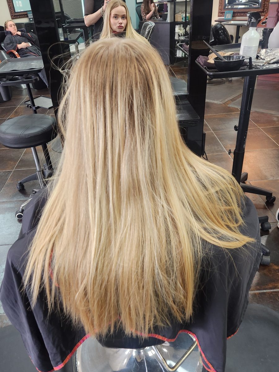 Hilite/blonding/haircut before treatment by Siobhan Rozinski at K Bella Hair Studio in Brighton, MI
