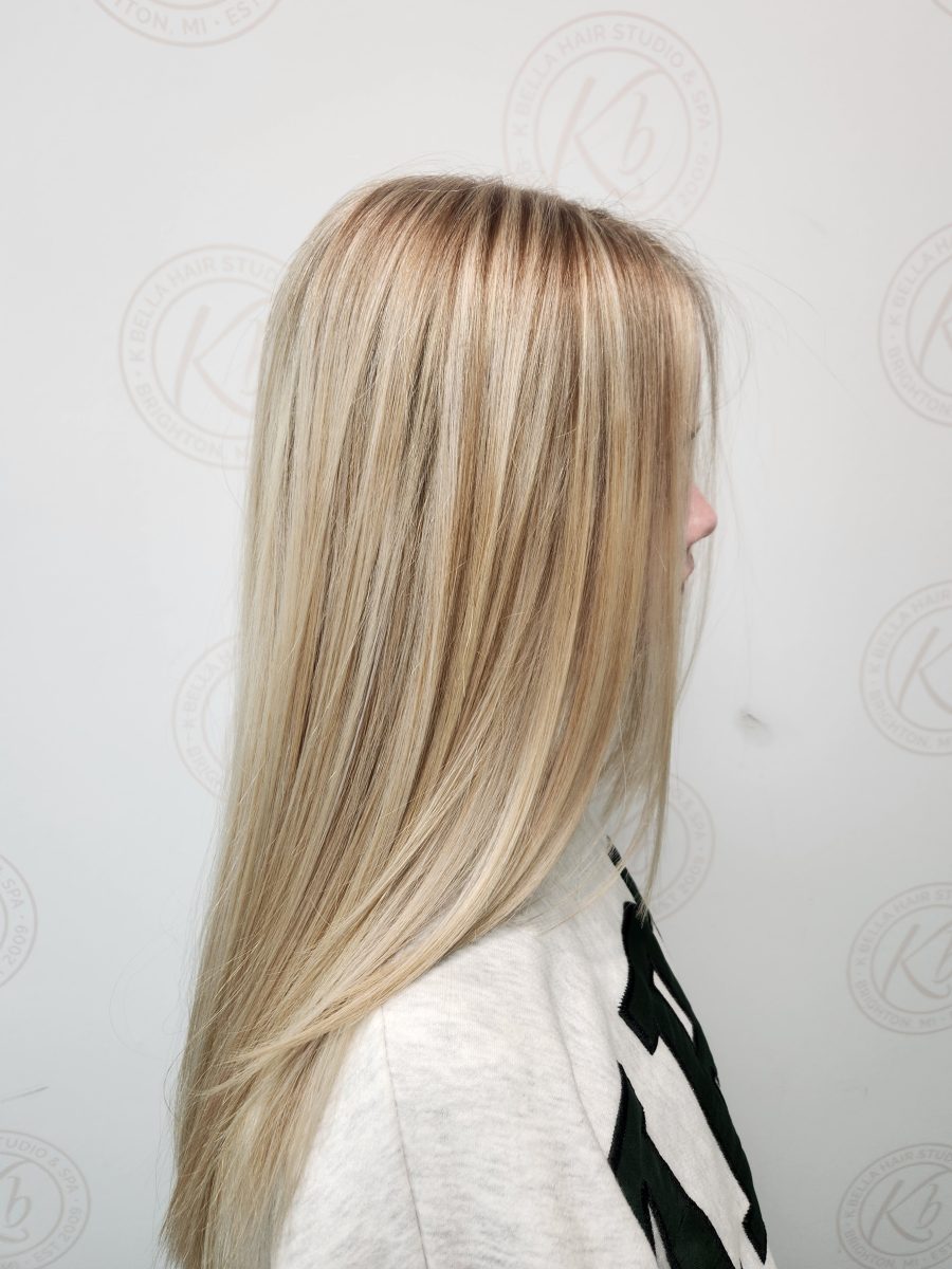 Precision Hilite/blonding/haircut with dimensional highlights by Siobhan Rozinski at K Bella Hair Studio in Brighton, MI - after transformation