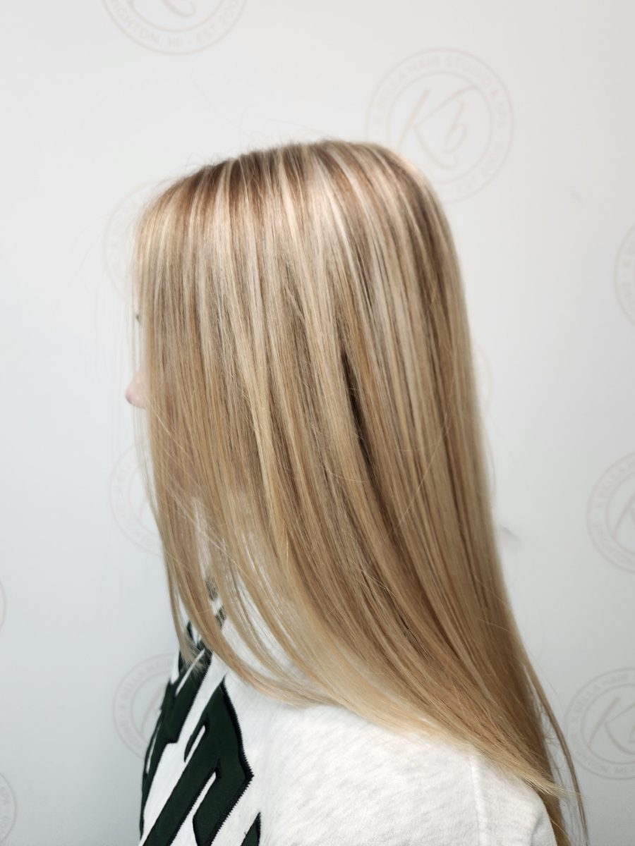 Precision Hilite/blonding/haircut with dimensional highlights by Siobhan Rozinski at K Bella Hair Studio in Brighton, MI - after transformation