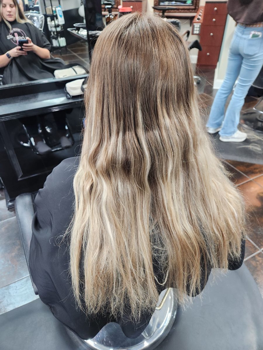 Balayage refresh w/money piece & haircut before treatment by Siobhan Rozinski at K Bella Hair Studio & Spa in Brighton, MI