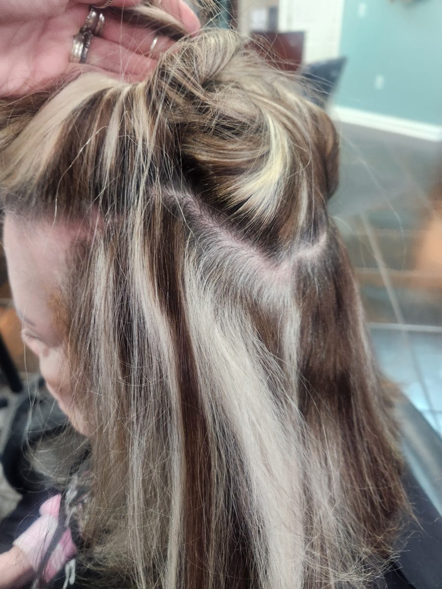 Color correction before treatment by Siobhan Rozinski at K Bella Hair Studio & Spa in Brighton, MI
