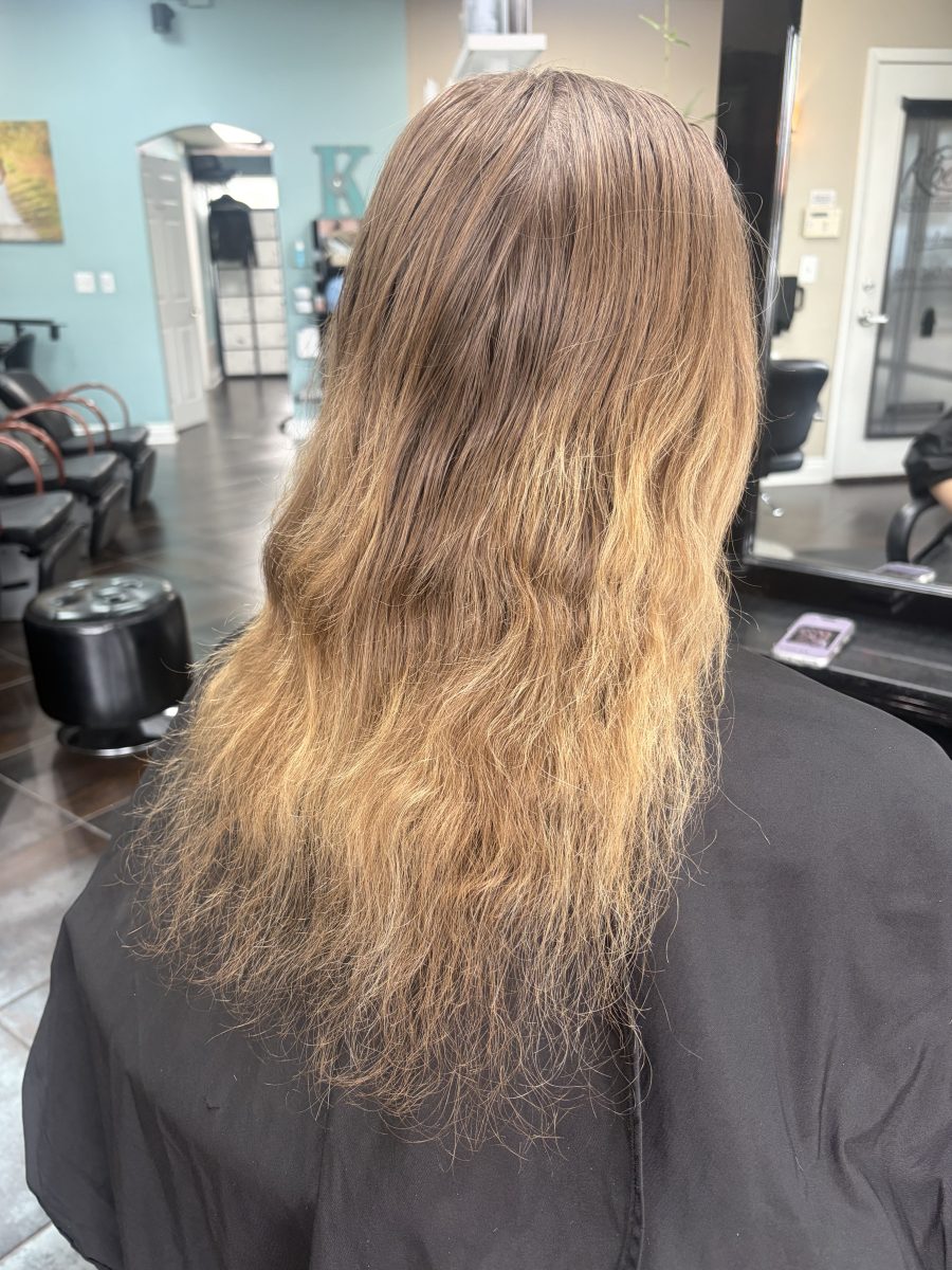 Balayage highlights using her natural color to act as a lowlight. Toned to be natural but bright. Haircut with layers for volume before treatment by Abbey French at K Bella Hair Studio & Spa in Brighton, MI