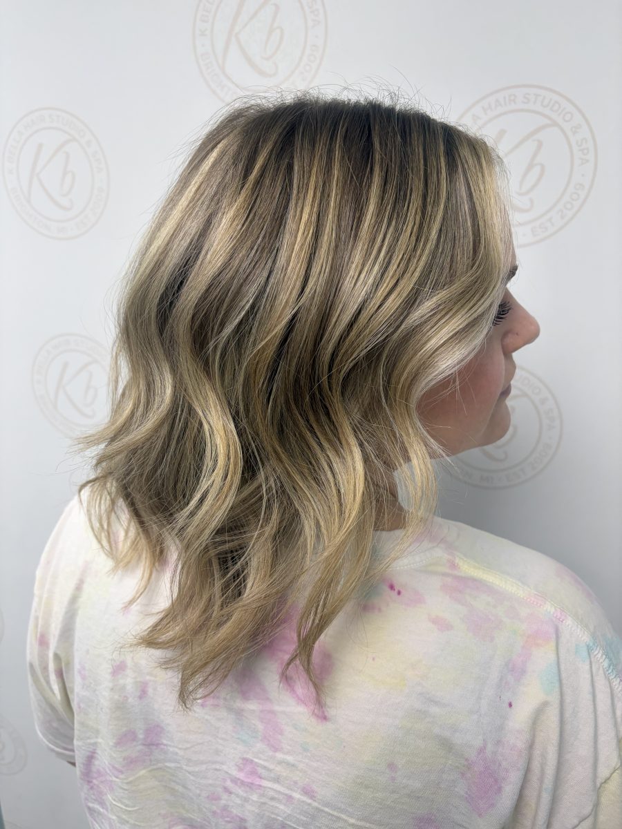 Dimensional highlights and lowlights with a fresh cut by Abbey French at K Bella Hair Studio & Spa in Brighton, MI - after transformation