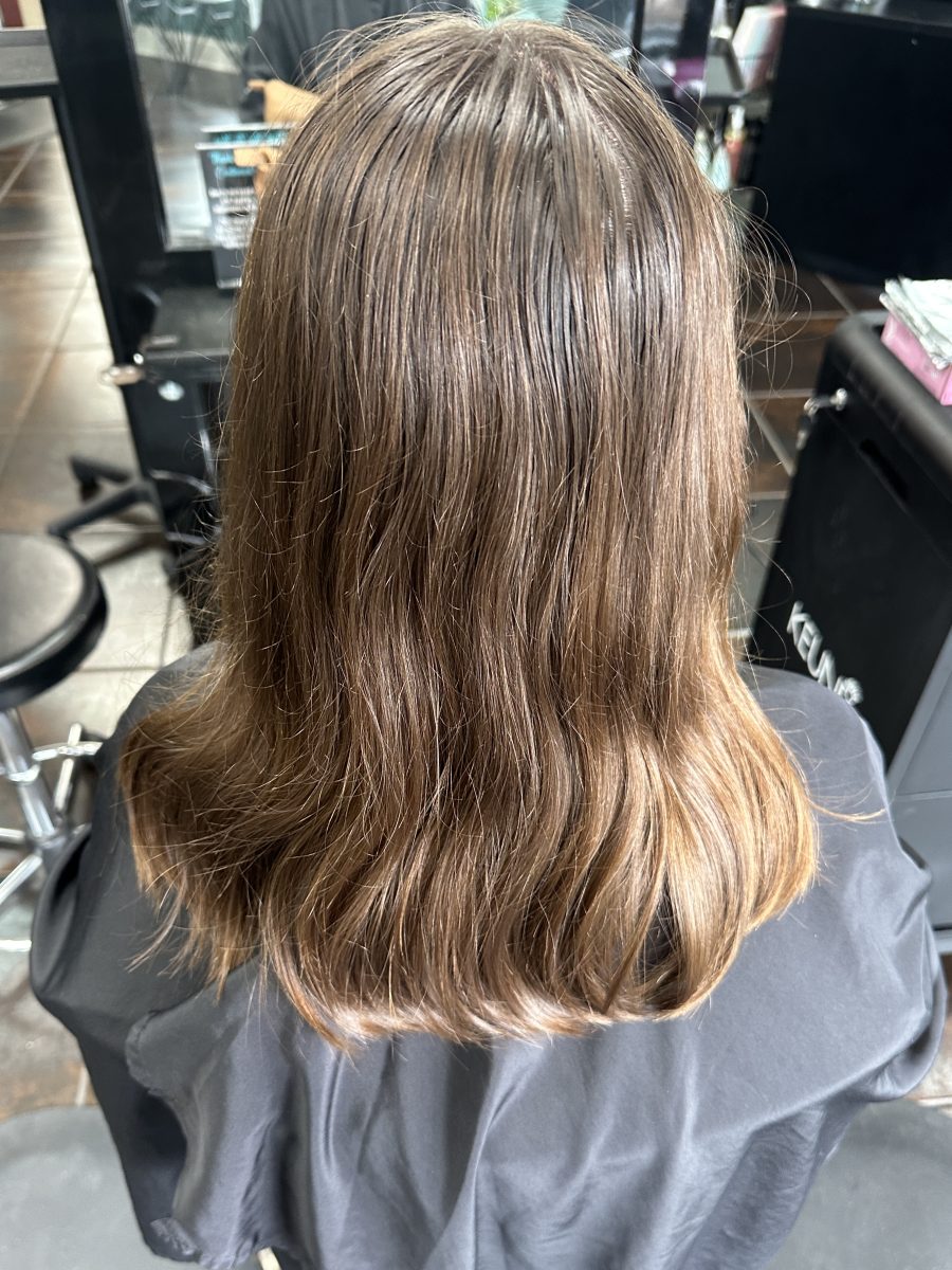 Subtle dimensional highlight before treatment by Liberty Greenwood at K Bella Hair Studio & Spa in Brighton, MI
