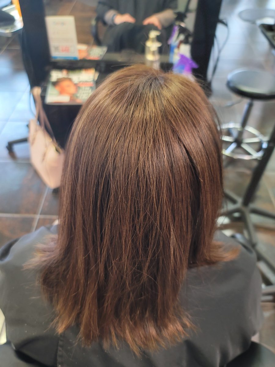 Custom medical wig fitting by certified cranial prosthesis specialist Kristan Sayers at K Bella Hair Studio in Brighton, MI - after transformation