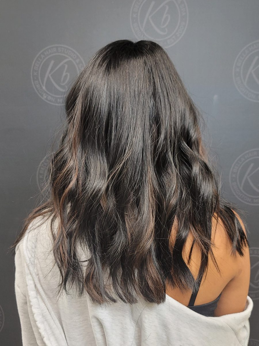 Seamless hair extensions adding length and volume by Kristan Sayers at K Bella Hair Studio in Brighton, MI - after transformation