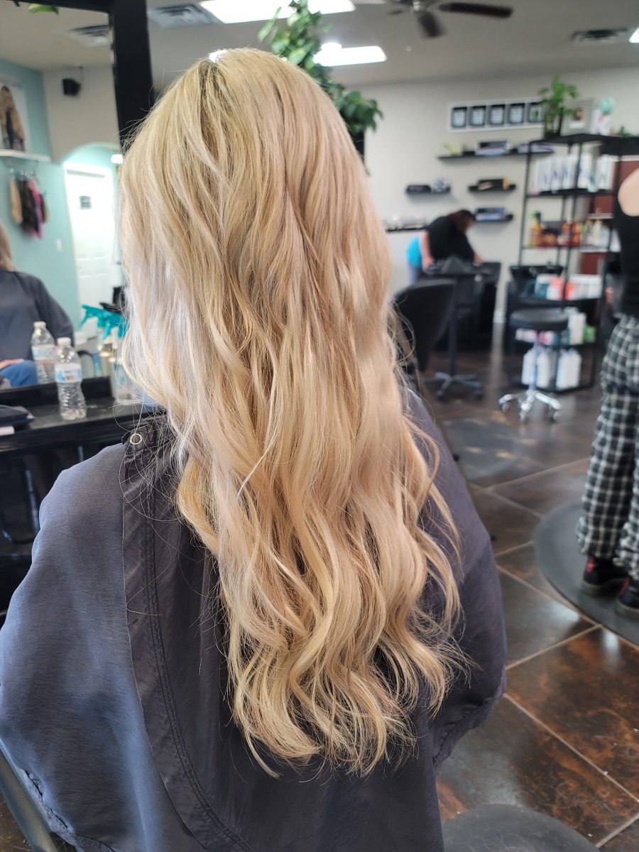 Dimensional highlights and lowlights with seamless extensions by Kristan Sayers at K Bella Hair Studio in Brighton, MI - after transformation