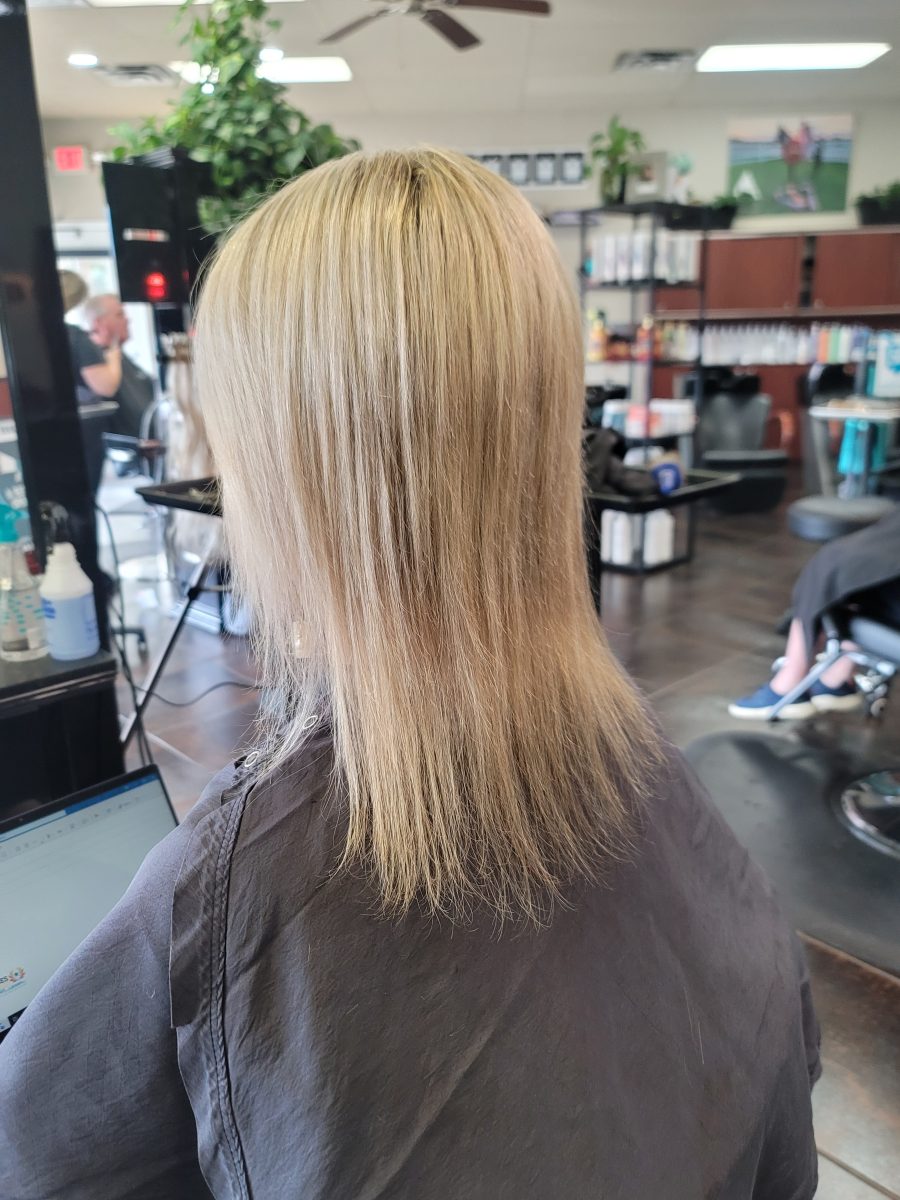 Before & After - Hair Extensions with Highlights before treatment by Kristan Sayers at K Bella Hair Studio in Brighton, MI
