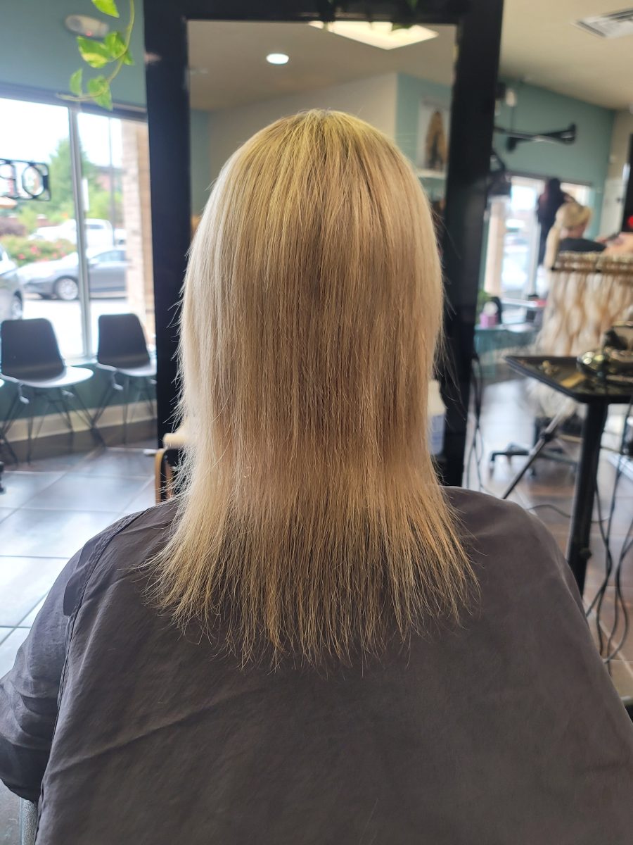 Before & After - Hair Extensions with Highlights before treatment by Kristan Sayers at K Bella Hair Studio in Brighton, MI