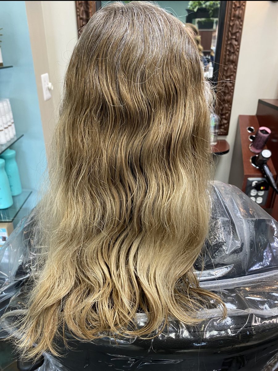 Blonde balayage before treatment by Rochelle Morris at K Bella Hair Studio in Brighton, MI