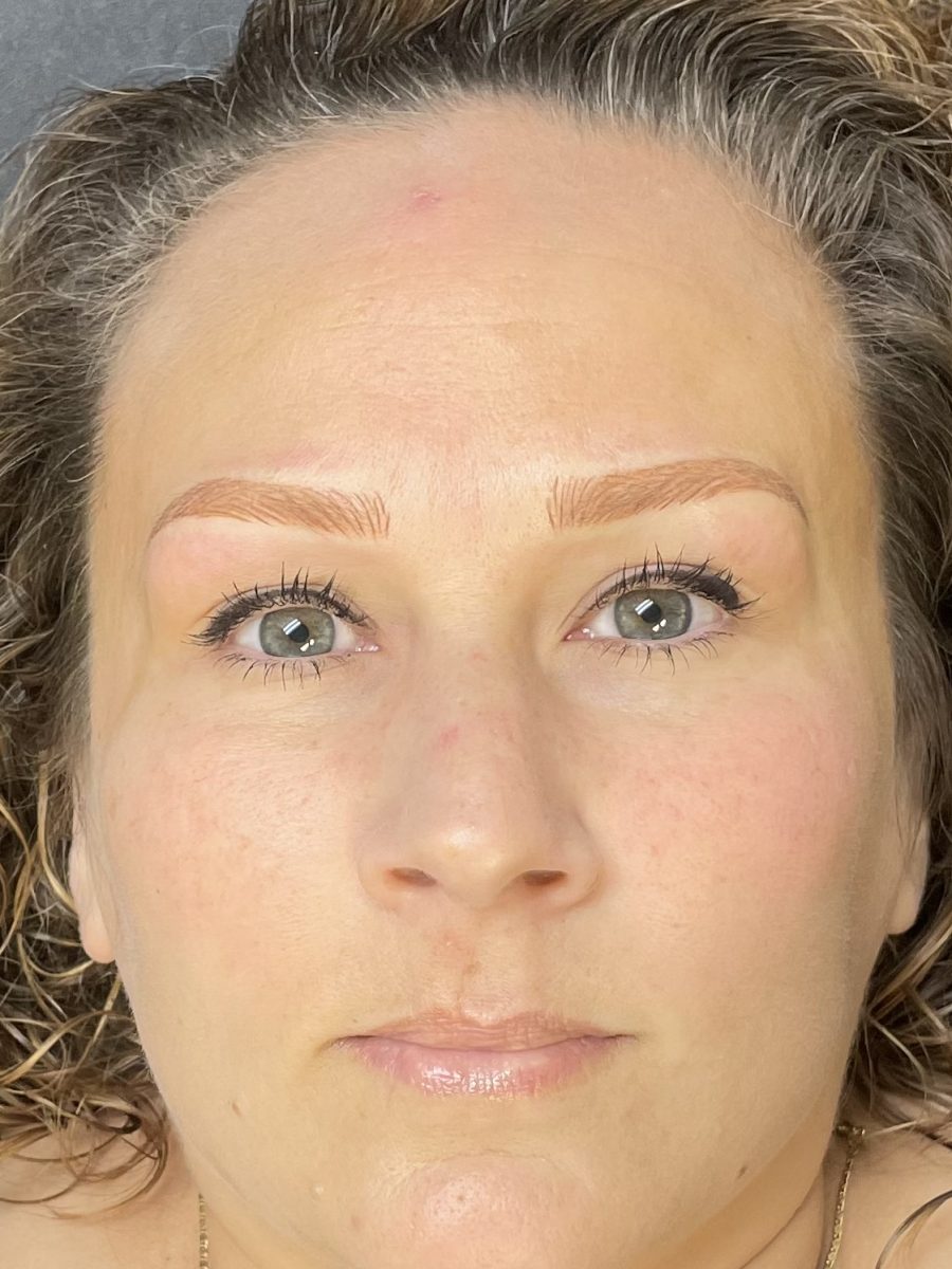 Microblading brow results with brow shaping by Nada Toma at K Bella Hair Studio in Brighton, MI