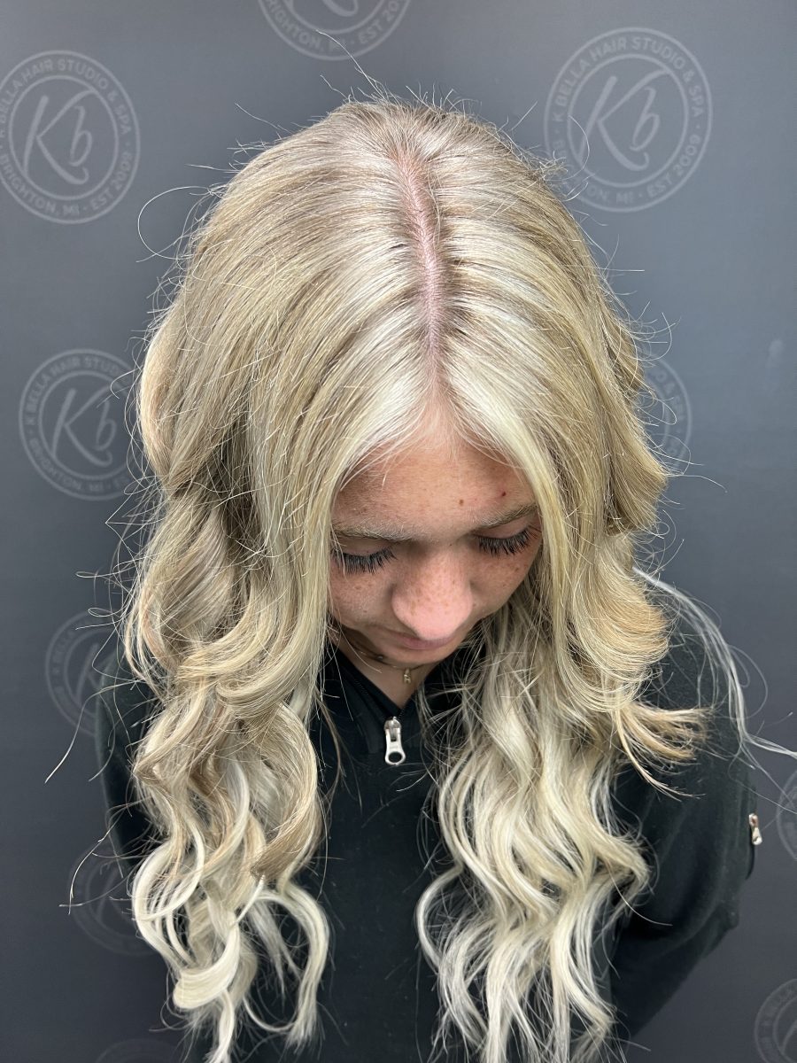 Seamless hair extensions adding length and volume by Raelynn Haan at K Bella Hair Studio in Brighton, MI - after transformation