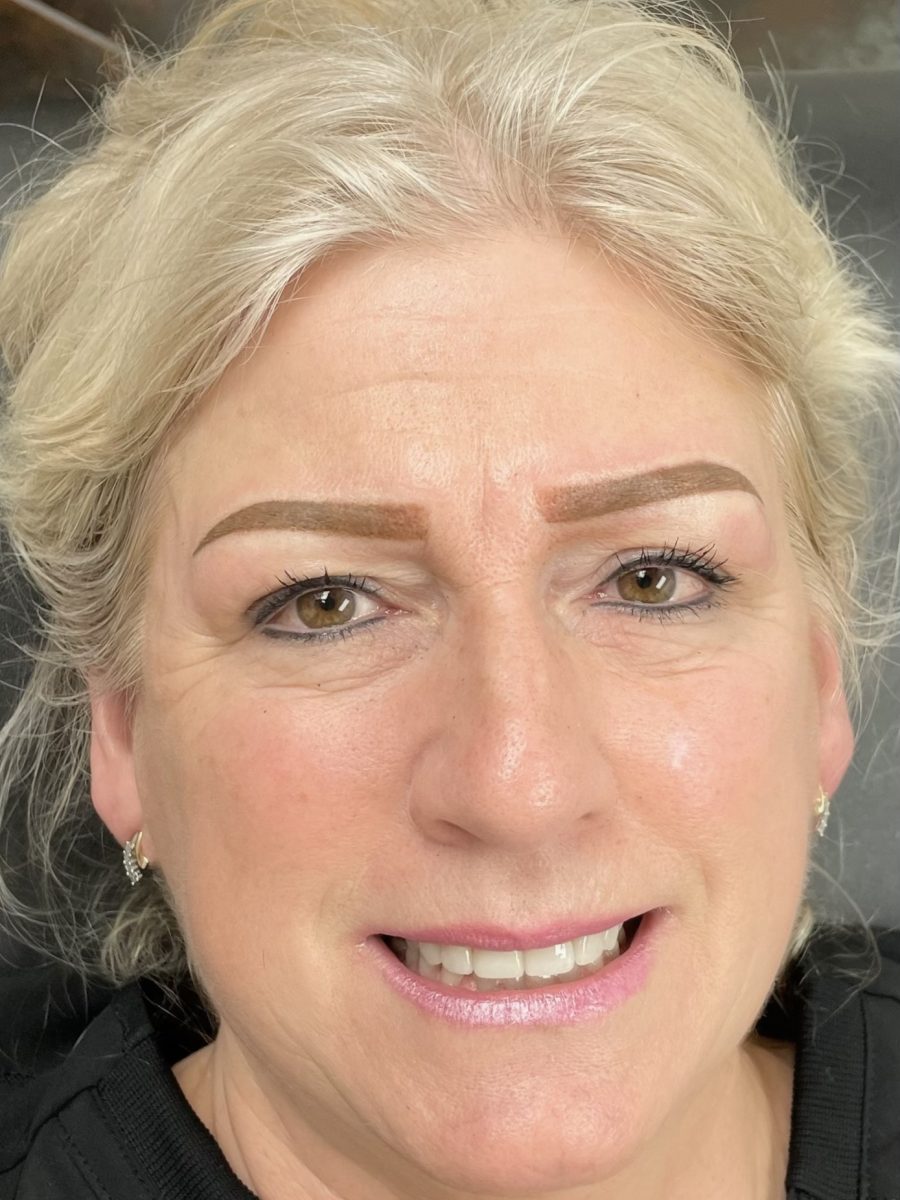 Microblading brow results with brow shaping by Nada Toma at K Bella Hair Studio in Brighton, MI