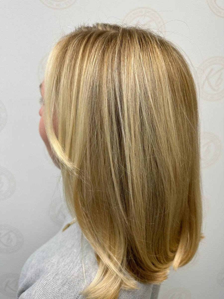 Dimensional highlights and lowlights by Katie Rowe at K Bella Hair Studio in Brighton, MI