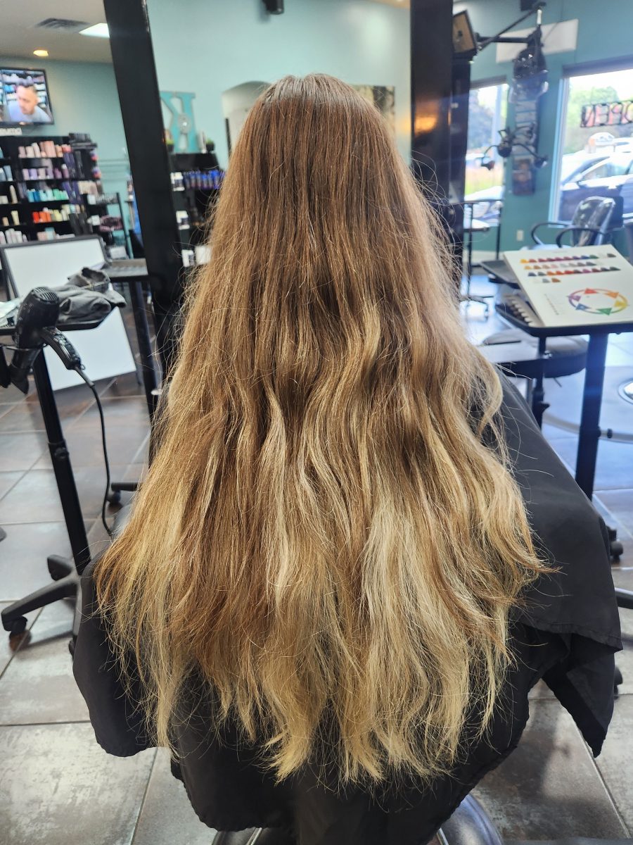 Sun-kissed balayage highlights with a fresh cut by Siobhan Rozinski at K Bella Hair Studio in Brighton, MI
