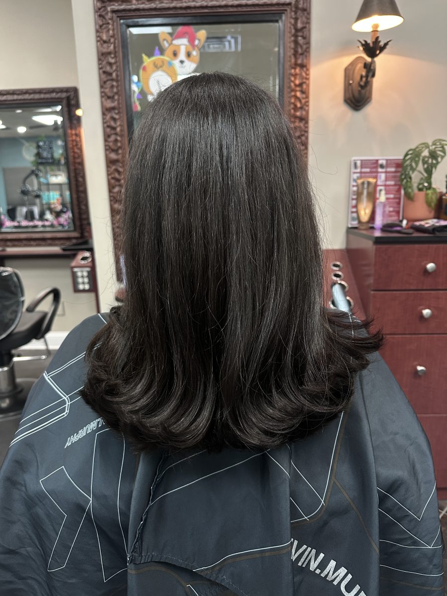 Precision Haircut and all over color with rich custom color by Kameryn Bell at K Bella Hair Studio & Spa in Brighton, MI - after transformation