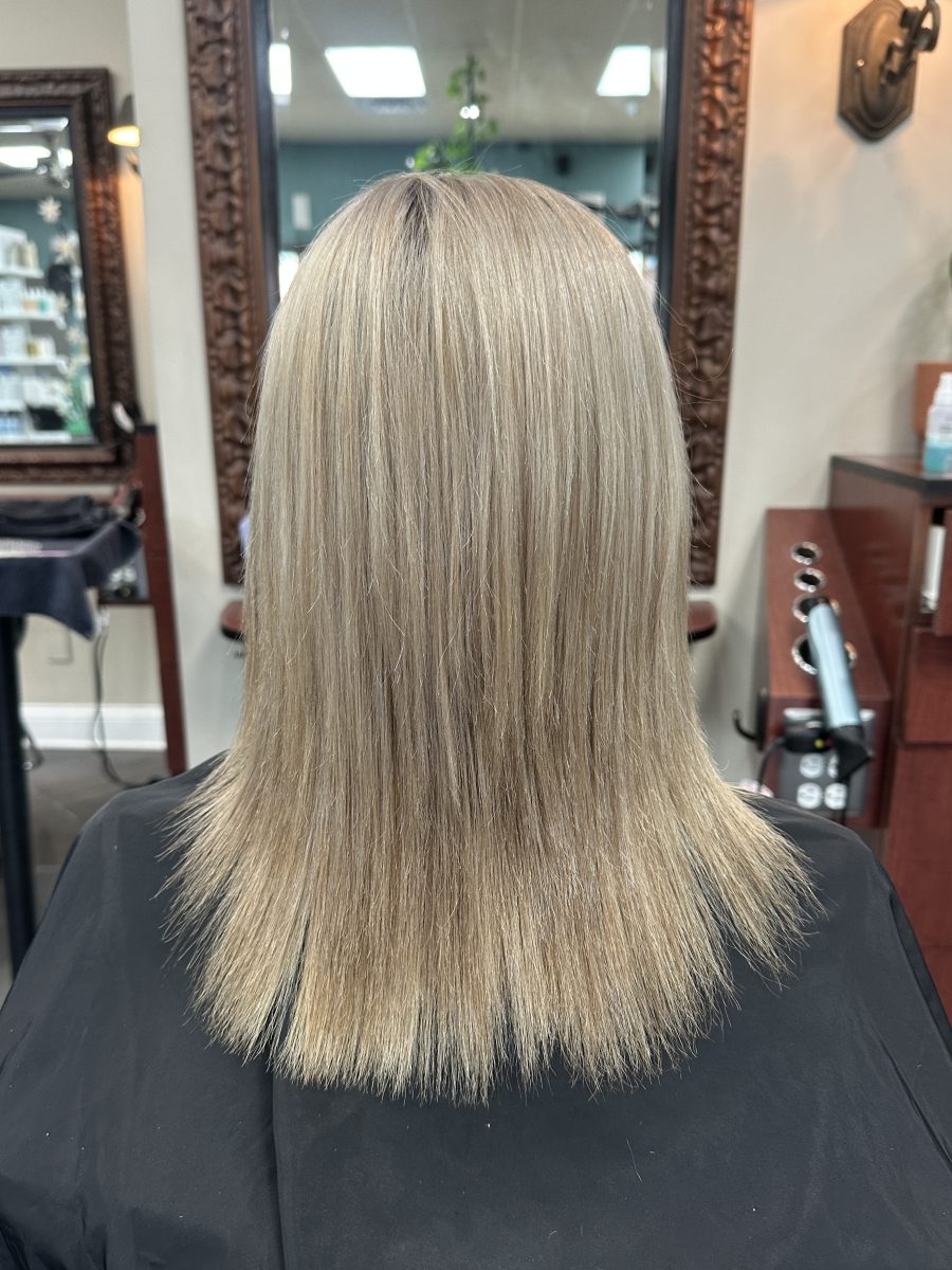 Before and after haircut before treatment by Kameryn Bell at K Bella Hair Studio & Spa in Brighton, MI