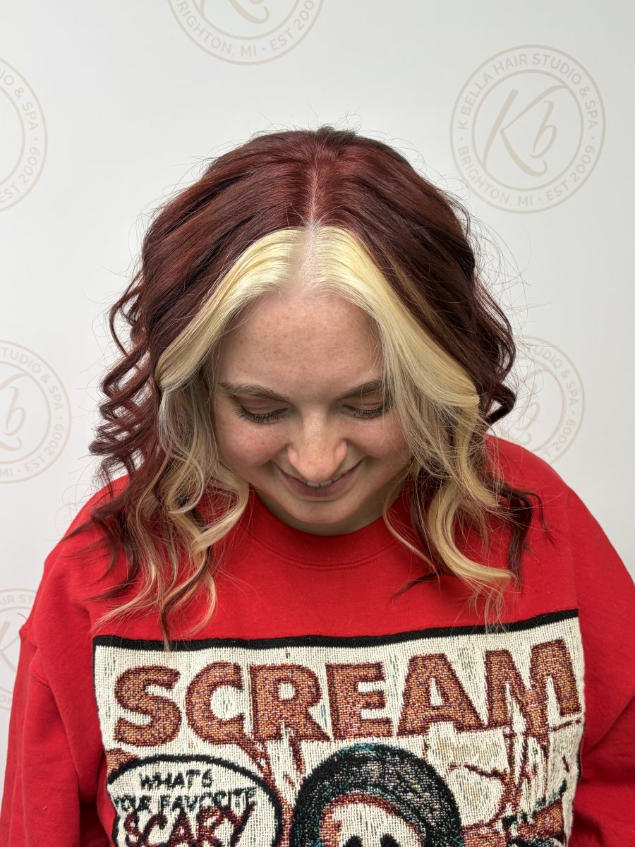 Custom Blonde and red by Abbey French at K Bella Hair Studio in Brighton, MI