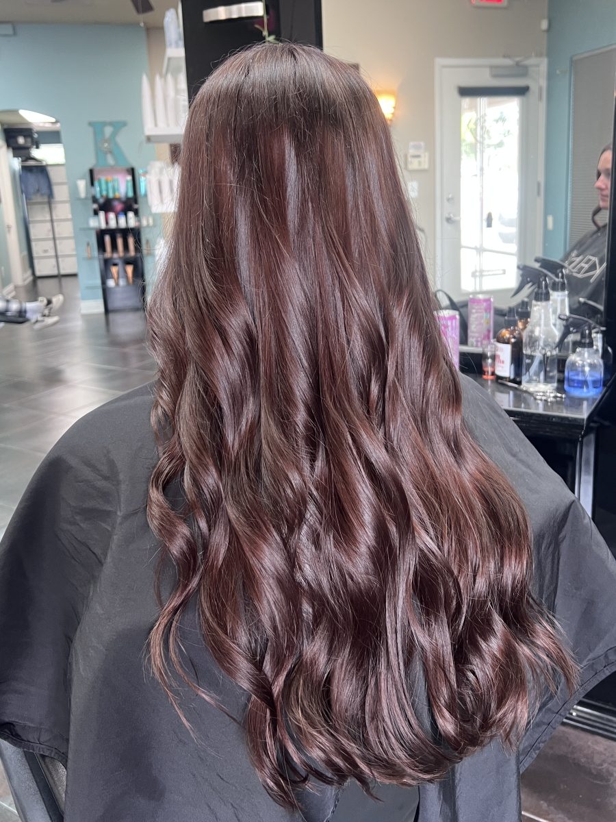 Custom All over color and cut with a fresh cut by Kathryn McGinty at K Bella Hair Studio & Spa in Brighton, MI - after transformation