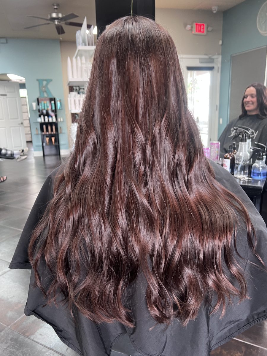 Custom All over color and cut with a fresh cut by Kathryn McGinty at K Bella Hair Studio & Spa in Brighton, MI - after transformation