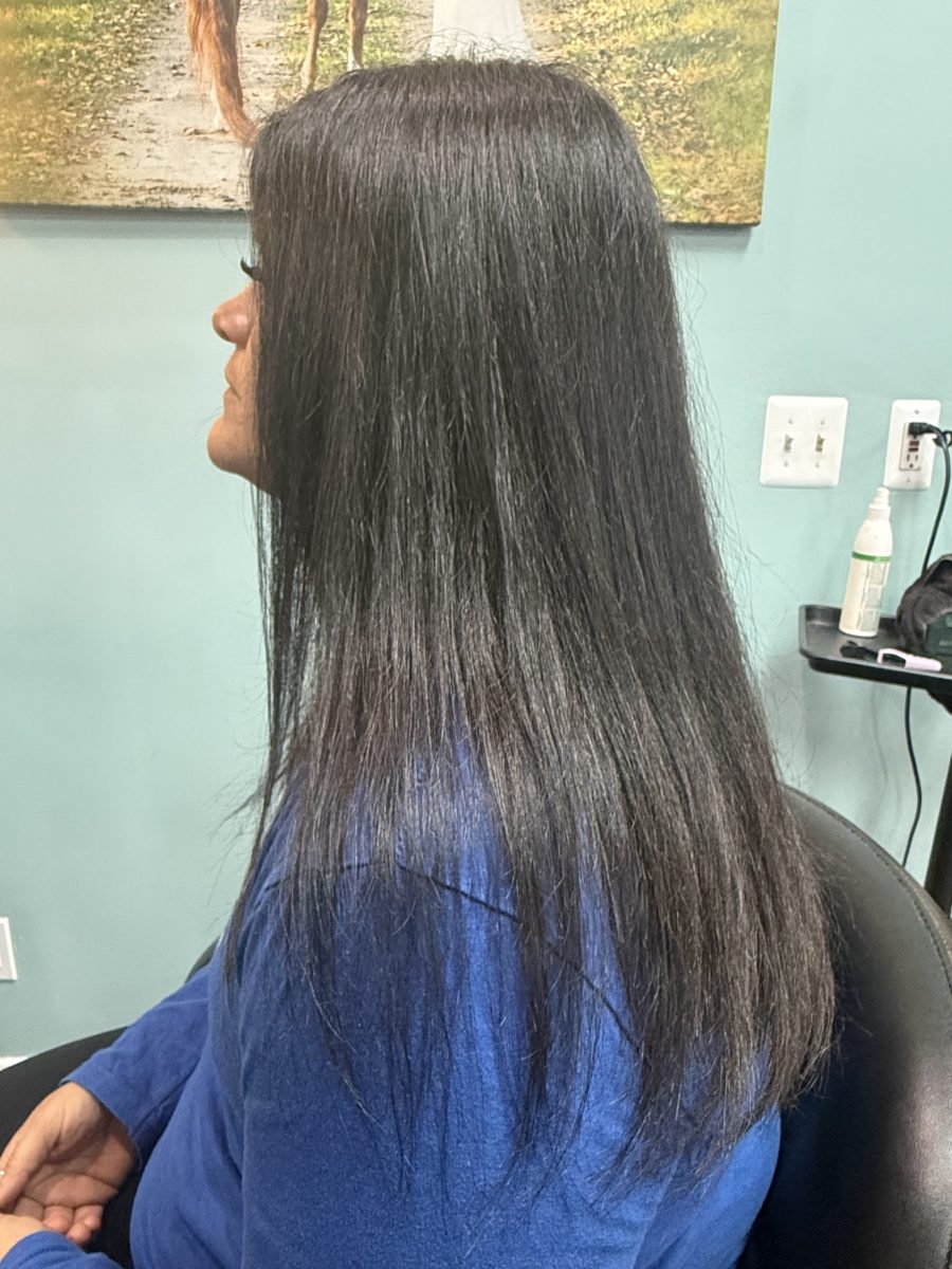 One bundle of fusion extensions to fill in sides before treatment by Raquel Vettese at K Bella Hair Studio & Spa in Brighton, MI