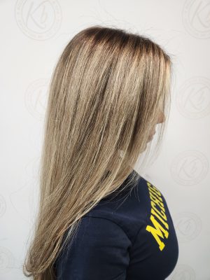 Sun-kissed balayage highlights with a fresh cut by Siobhan Rozinski at K Bella Hair Studio & Spa in Brighton, MI - after transformation