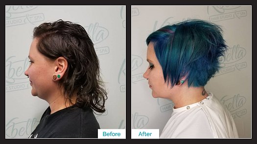 Turquoise & Blue Inverted Pixie w/ Long Back - Before & After - By Kristan Sayers | K Bella - Brighton, MI