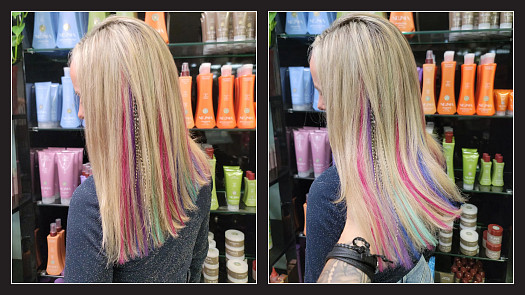 Feather & Bright Punky Color Extensions, Full-Head Iced Beige Hilight w/ Soft Layers - By Kristan Sayers | K Bella - Brighton, MI