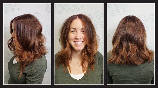 Inverted Long Bob w/ Copper Color & Bright Copper Money Piece - By Kristan Sayers | K Bella - Brighton, MI