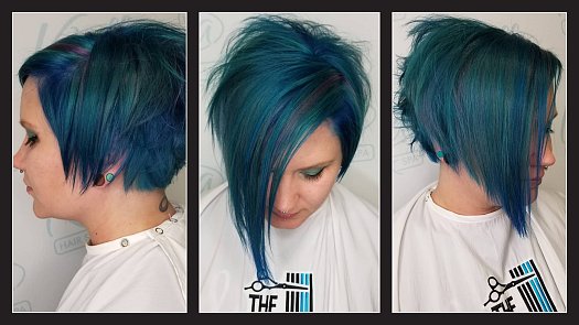Turquoise Blue Inverted Pixie w/ Long Back - By Kristan Sayers | K Bella - Brighton, MI