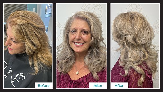 Color Correction: Foil & Toner To Transition To Natural Grey Tones + Layered Cut - By Jean Kania | K Bella - Brighton, MI